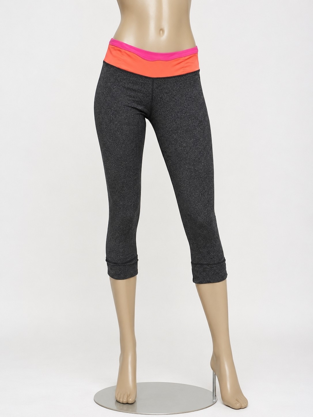 Calvin Klein Dark Gray Capri Leggings with Coral and Hot Pink Waistband